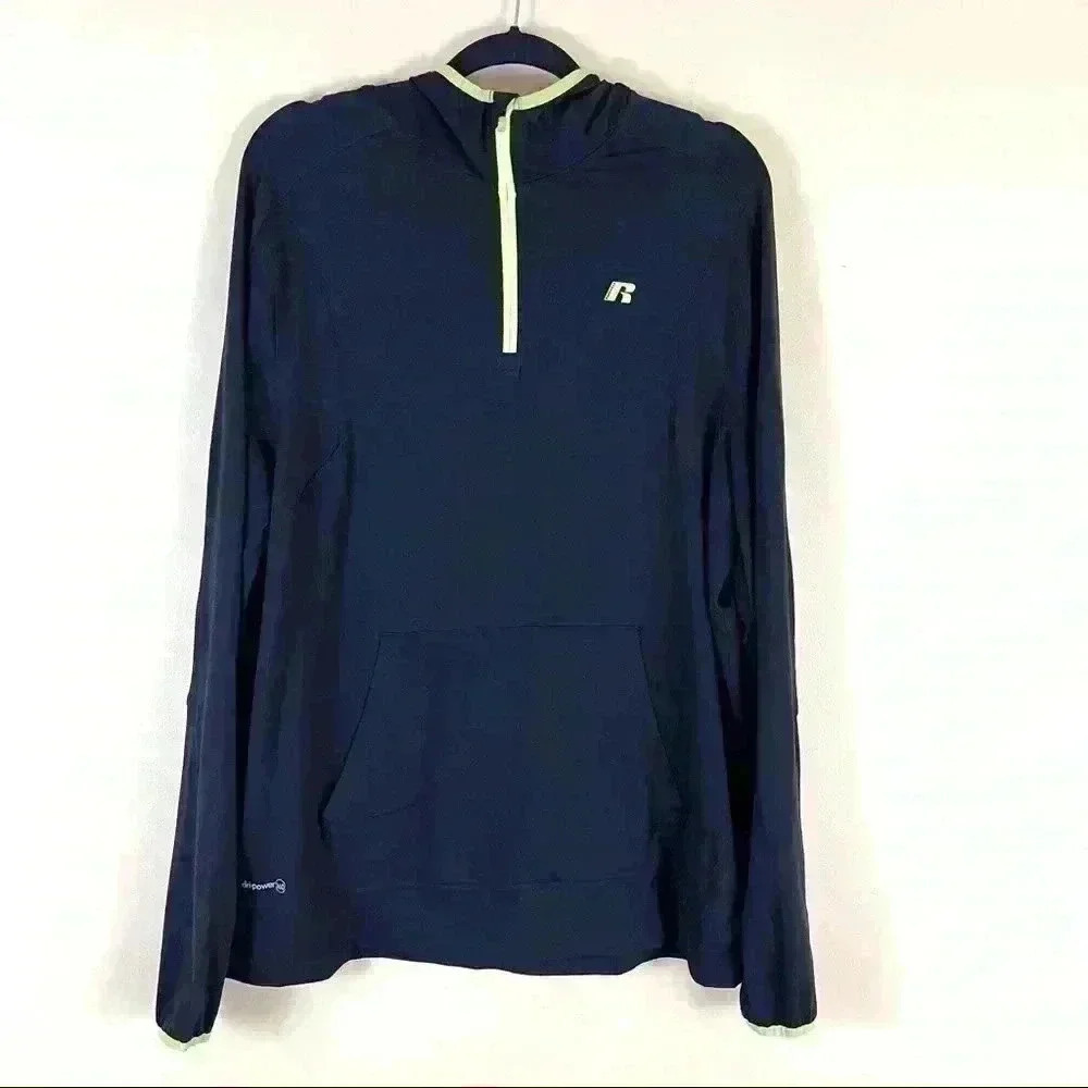 Russell Black Dri Power 360 Thumb Hole 3/4 Zip Athletic Running Hoodie Size L